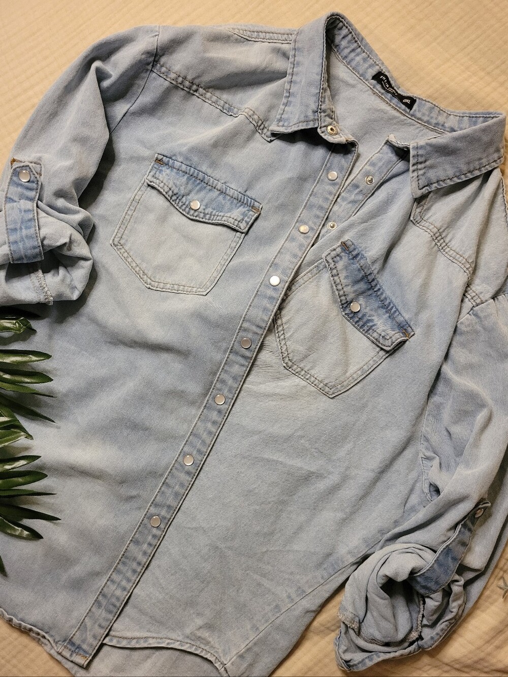 Light Blue Denim Shirt - Casual Snap-Front Men's Shirt